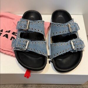 Isabel Marant Denim Studded Sandals with Double Buckle